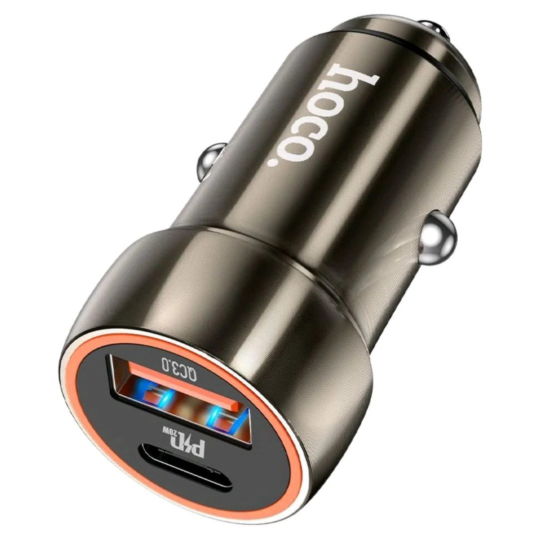 Hoco Blue Whale Car Charger (Z46A) ⚡ | 20W Type-C + 18W USB Fast Charging Adapter 🚗🔋